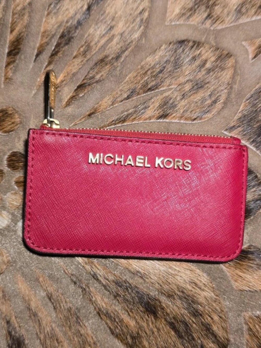 Michael Kors Red Zip Card Case or Coin Purse with Gold Hardware